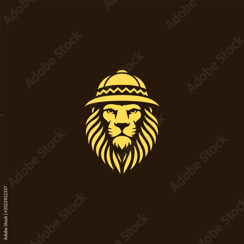 Cuadro en lienzo A minimalist yellow vector graphic of a majestic lion head wearing a traditional