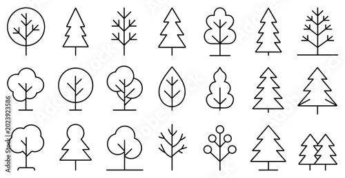 Tableau sur toile Tree Icons Collection: A variety of stylized tree icons in a linear graphic design