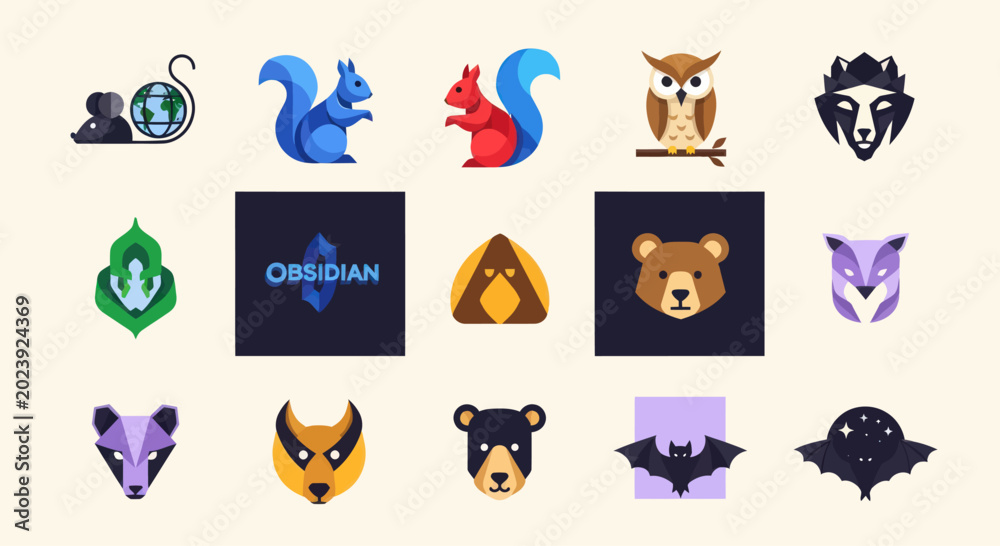 Fototapeta premium Vector Animal Icons Set - Pixel Art Style