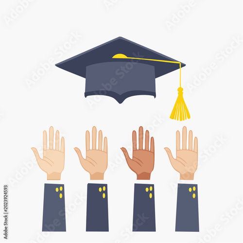 Graduation Cap and Raised Hands