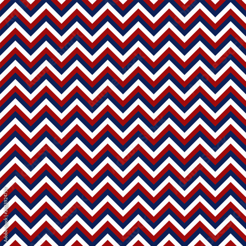 Konstfotografi Vibrant zigzag chevron pattern in red, white and blue colors