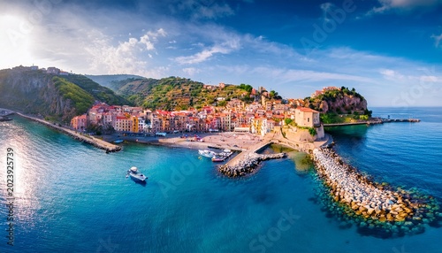 picturesque summer view from flying drone of reggio calabria italy europe sunny morning cityscape of scilla port amazing seascape of mediterranean sea traveling concept background