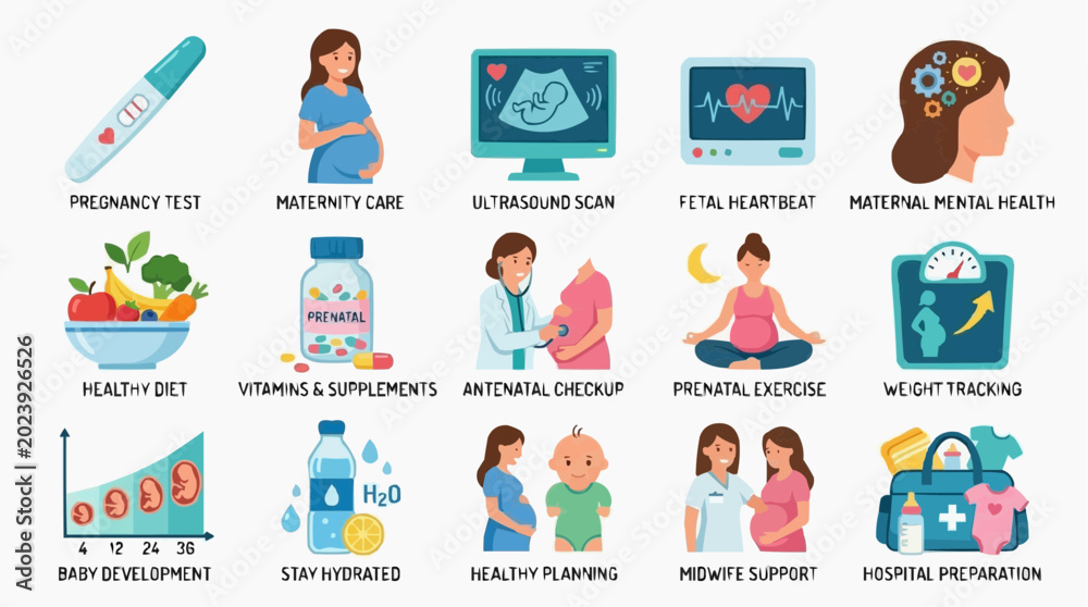Fototapeta premium Pregnancy and Maternity Care Icons for Medical and Family Planning Concepts