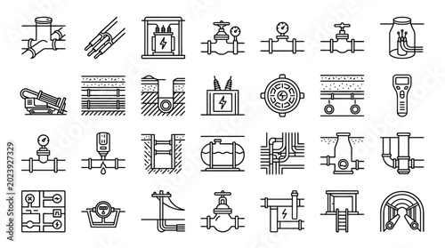 Vector Icons Collection of Industrial Infrastructure and Utility Icons. EPS Editable