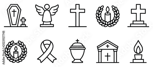 Canvas Print Funeral Symbols: A collection of line art icons representing mourning and remembrance