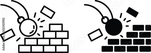 Foto Wrecking Ball Icon Breaking Brick Wall demolition destruction