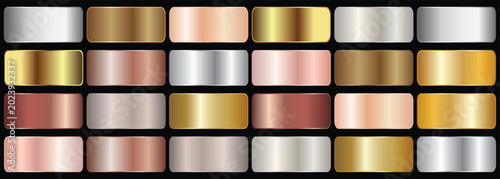 Foto Gold rose, silver, bronze, copper and golden foil texture gradation background set
