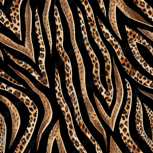 Seamless mixed animal print zebra and leopard pattern background