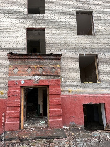 derelict residential apartment building urban decay city demolition preparation
