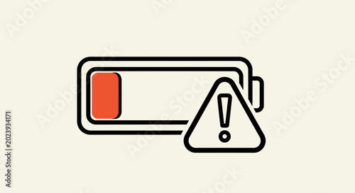 Schilderij op canvas Low Battery Warning Icon with Exclamation Mark, Energy Depletion Concept