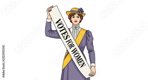 Suffragette Woman Holding Votes For Women Banner