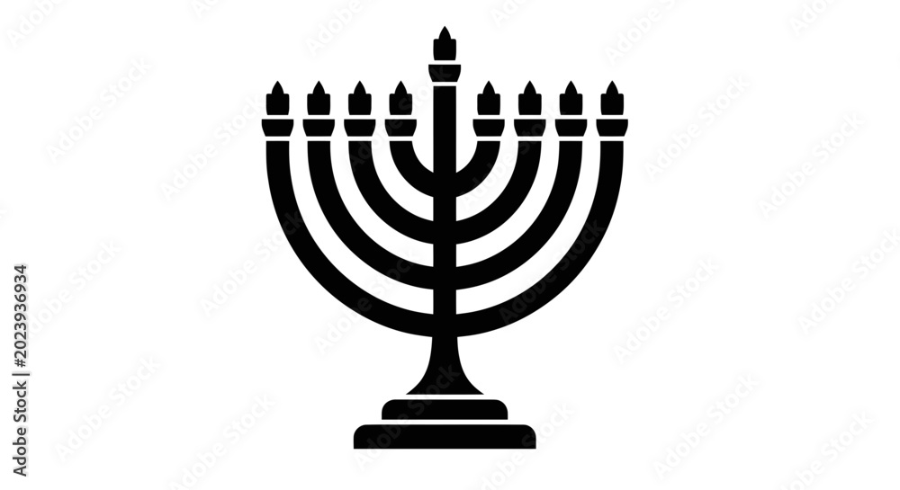 Fototapeta premium Black Menorah Silhouette Icon Vector Illustration