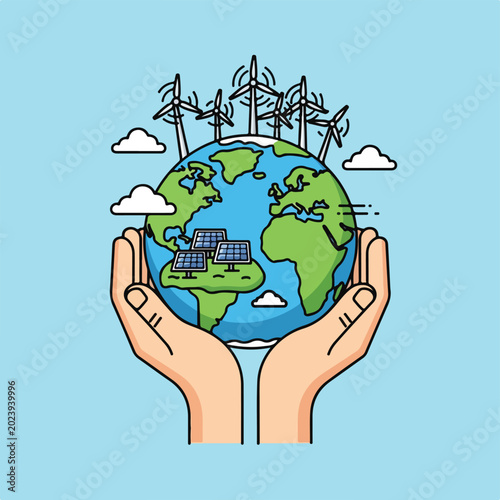 Earth Protecting Hands with Renewable Energy