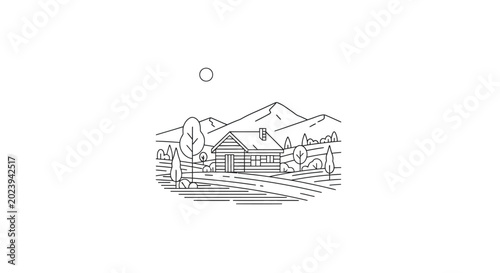 Canvas Print A house with a mountain background.