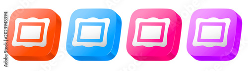 Set of frame graphics in pink, orange, purple, and blue, designed as a colorful 3D glossy icon set for financial technology platforms.