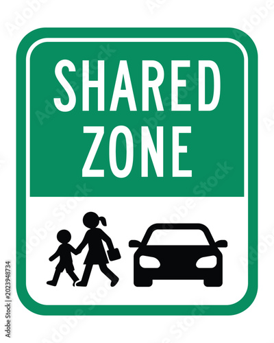 Shared Zone Sign Vector Pedestrian and Vehicle Priority Symbol for Urban Traffic Safety, Shared Streets and Public Road Applications