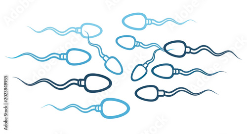 Tableau sur toile Spermatozoa swarm, fertility concept, microscopic view, blue tones, white backgr