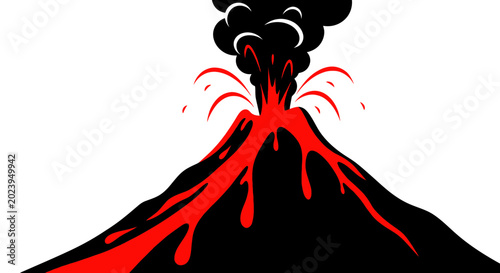 Tableau sur toile Stylized Volcano Eruption with Lava Flow and Ash Cloud