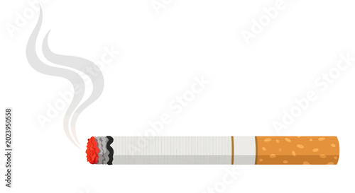 Photos Burning Cigarette with Smoke Wisps - Isolated on White Background