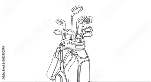 Golf Bag with Clubs Line Drawing - Minimalist Sport Equipment