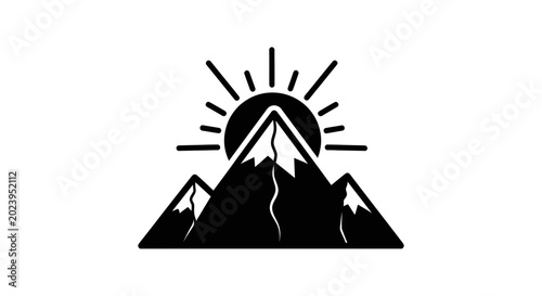 Obraz na płótnie Sunrise over snowy mountain peaks, minimalist vector illustration