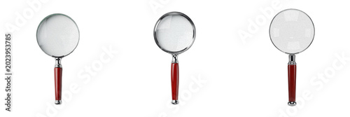 Foto Set of Classic Handheld Magnifying Glass with Handle with Isolated on White Back