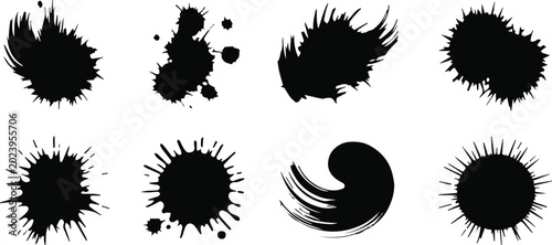 Billede på lærred ink brush stroke splatter pack isolated black blot shapes for overlays