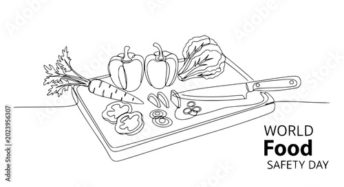 Fresh Vegetables on Cutting Board, World Food Safety Day Illustration