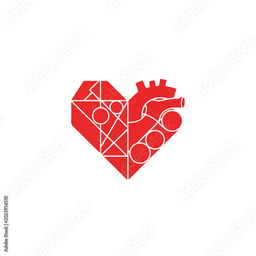 Geometric Heart Shape with Cardiac Apexs and Circulatory Elements