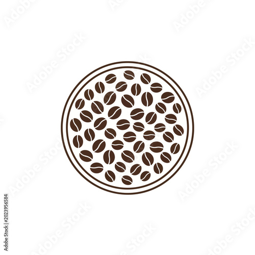 Coffee beans in a circular container for cafe theme or food product packaging