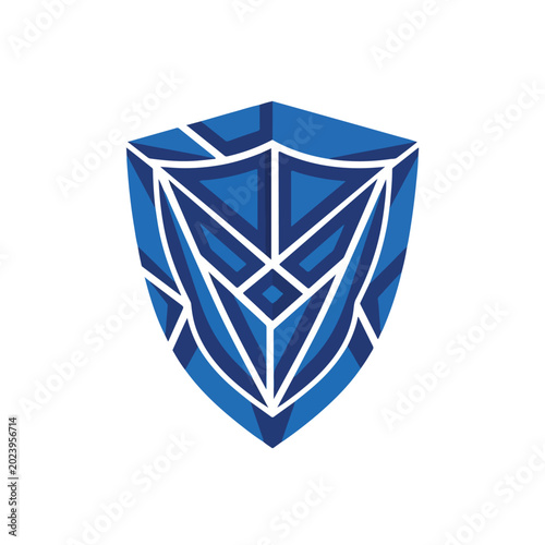 Shield with geometric blue pattern and white outline