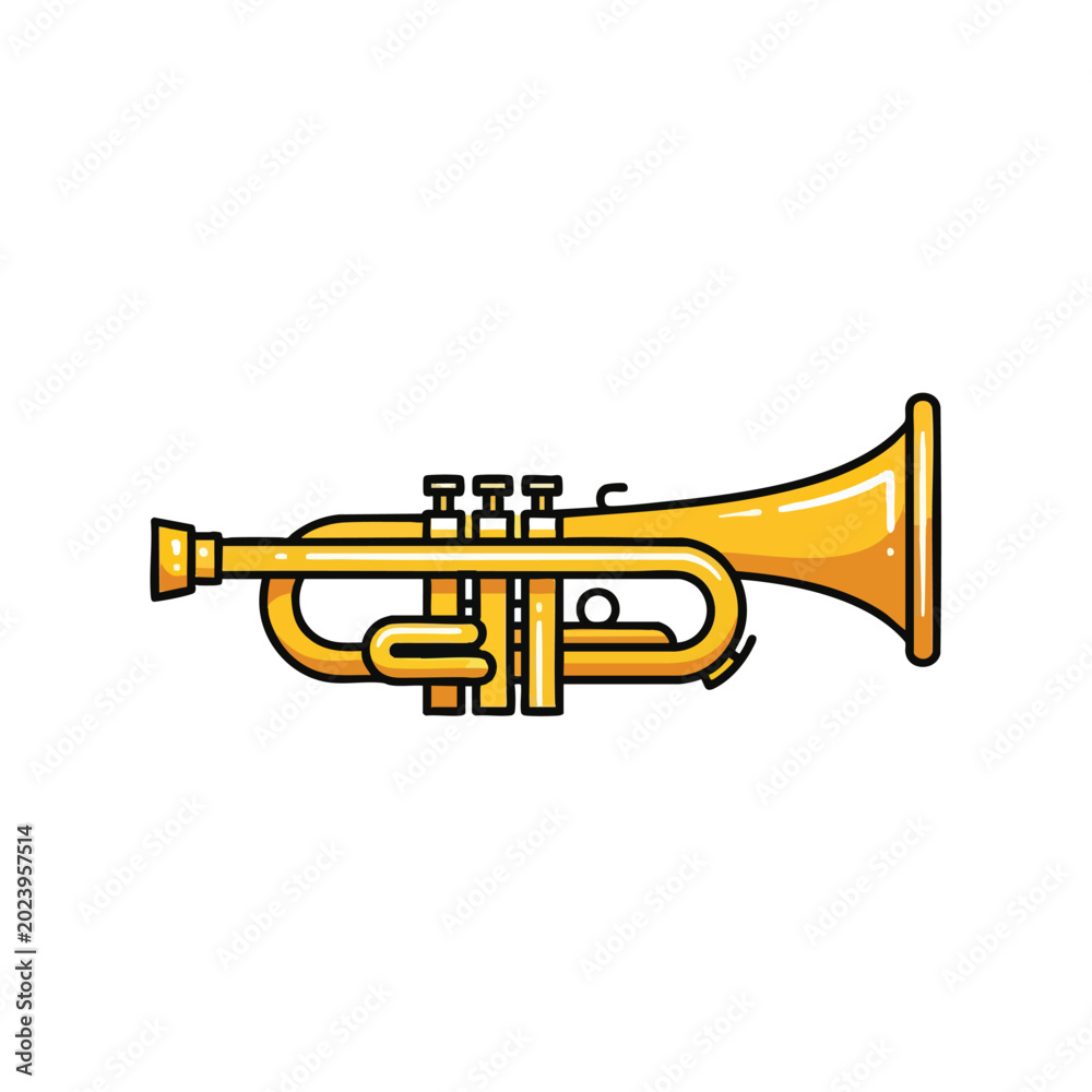 Fototapeta premium Stylized Illustration of a Golden Brass Trumpet Musical Instrument.