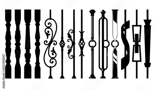 Φωτογραφία Elegant stair balusters vector illustration decorative spindle collection isolat