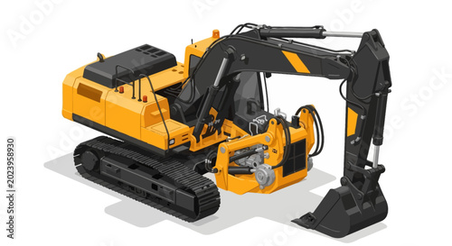 Φωτογραφία Isometric Illustration of a Yellow Excavator for Construction and Earthmoving