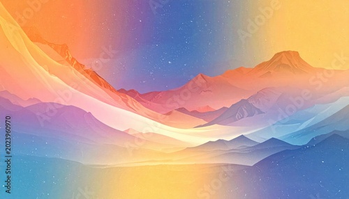 Vibrant Mountains with Colorful Sky and Water.
