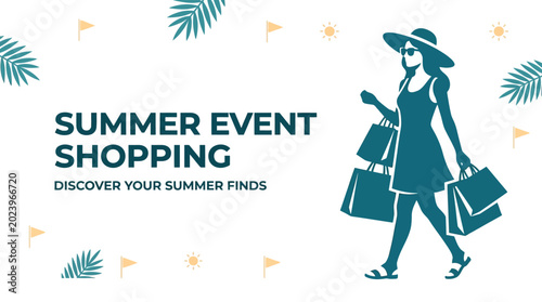 Stylish woman carrying shopping bags walking during summer sale event.