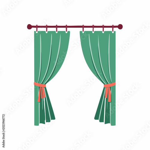 Green Curtains with Orange Tie-backs