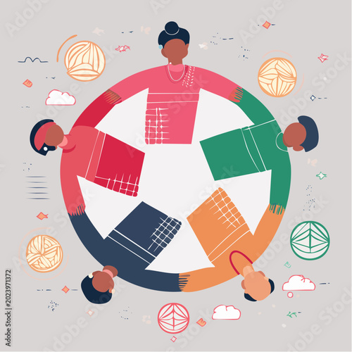 Diverse group of people holding hands in a circle