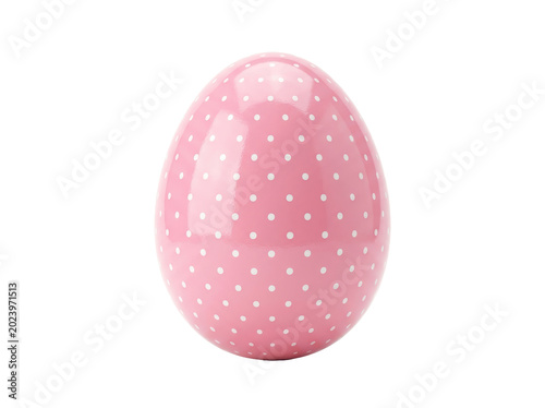 Photorealistic Pink Polka Dot Decorative Egg Isolated on Transparent Background for Easter Design