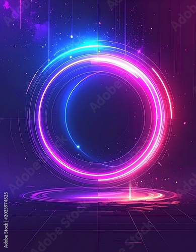 Neon Light Circle Glowing Purple Blue.