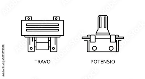 Obraz na plátne Electronic Components: Fuse Holder and Potentiometer Outline Icons
