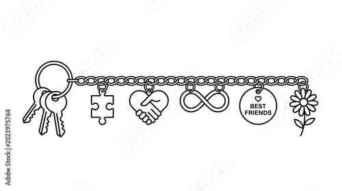Tablou pe pânză Chain bracelet with friendship charms and keys illustration.