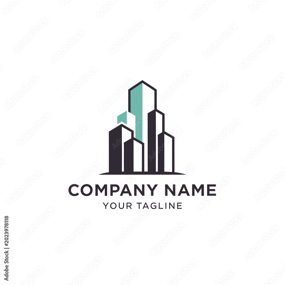 Fototapeta premium Modern City Skyline Logo Design with Abstract Buildings and Company Name Placeholder.