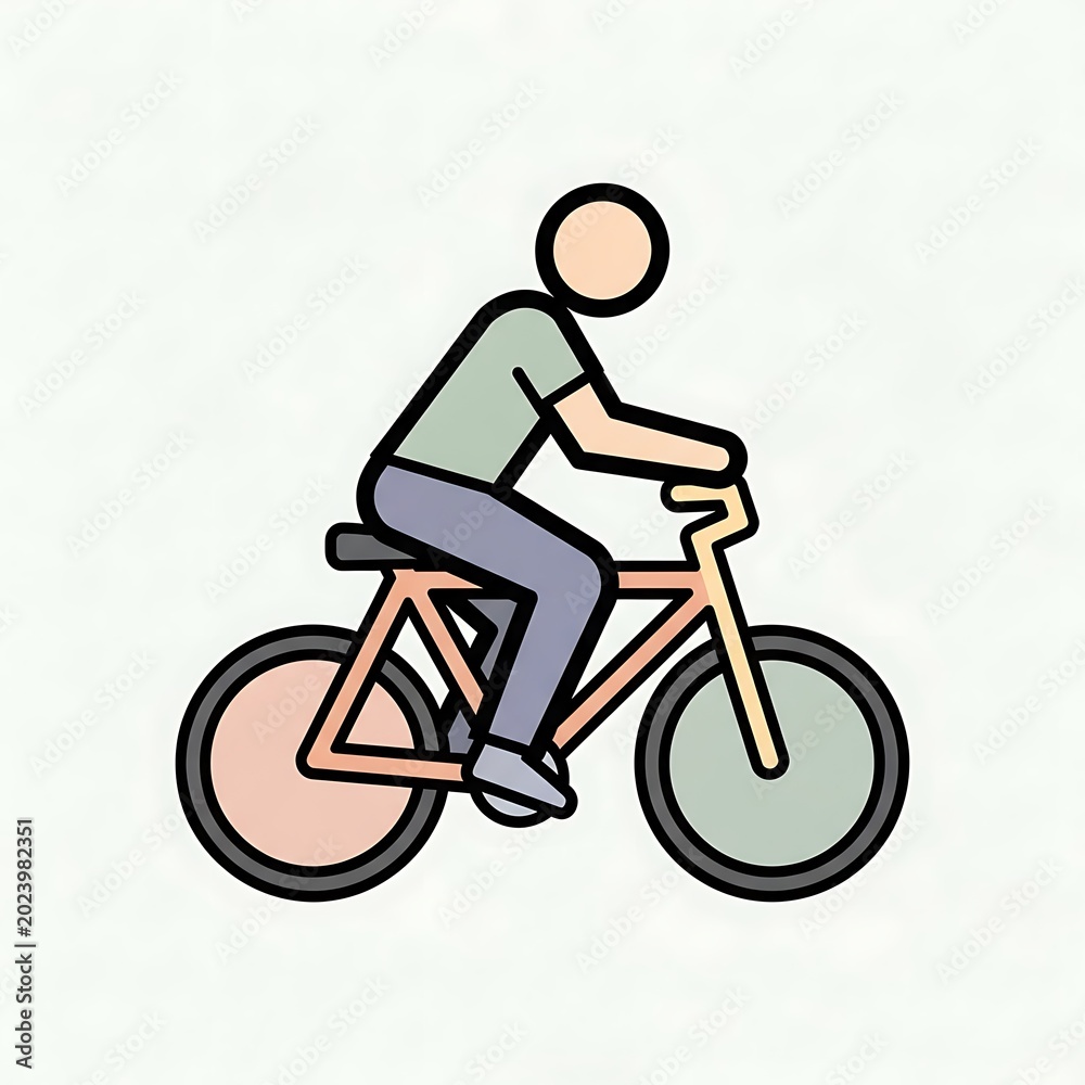 Obraz premium Illustration depicts a simple person figure riding a bicycle on a plain white background. It's a colorful, minimalist design