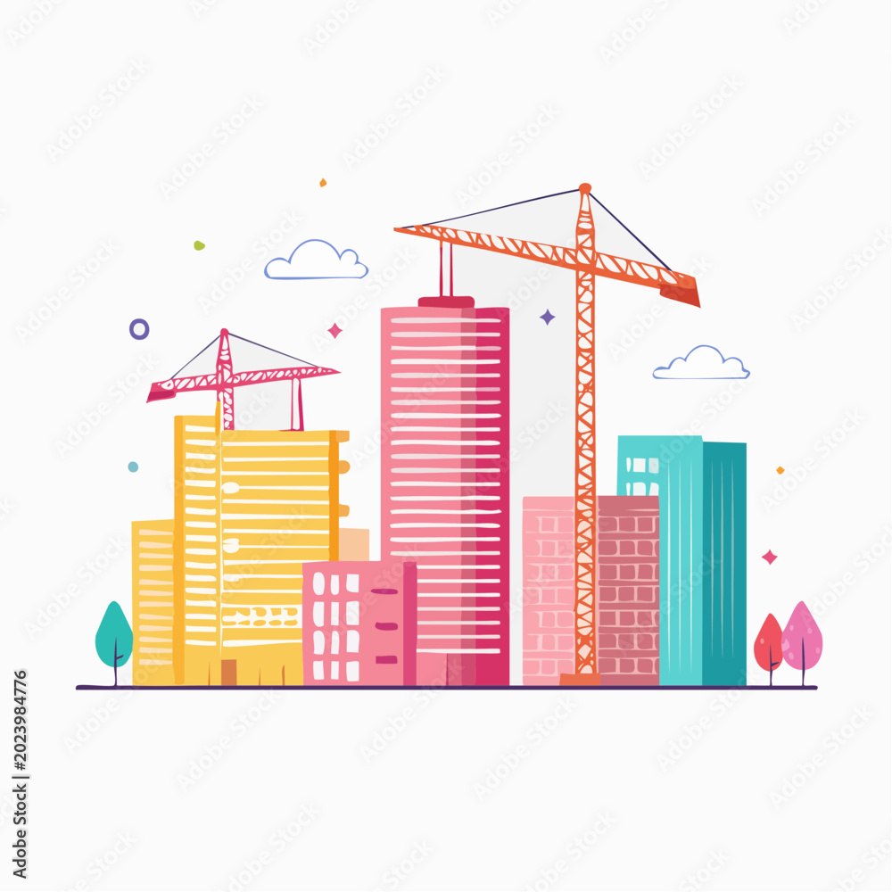 Obraz premium Cityscape with construction cranes and modern buildings