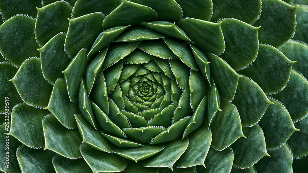 Fototapeta premium Close-Up of Green Botanical Succulent Spiral: Nature's Symmetry and Organic Art in Vibrant Eco-Friendly Home Decor