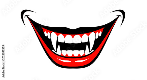 Obraz na plátně Scary Vampire Mouth with Fangs and Red Lips - Halloween Smile