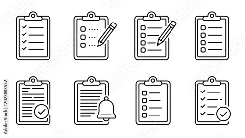 Editable Checklist and Clipboard Minimal Line Icon Set