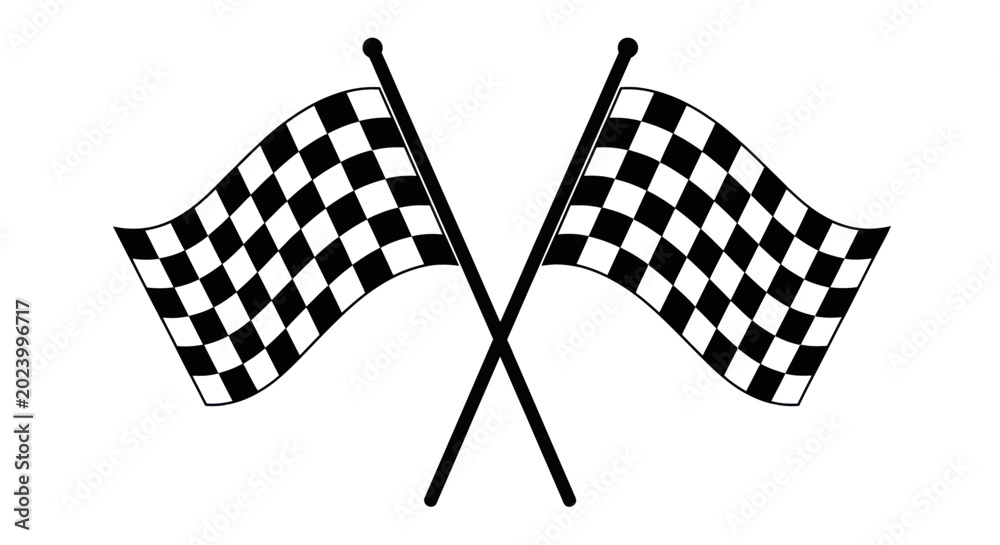 Fototapeta premium Two Crossed Checkered Flags on White Background