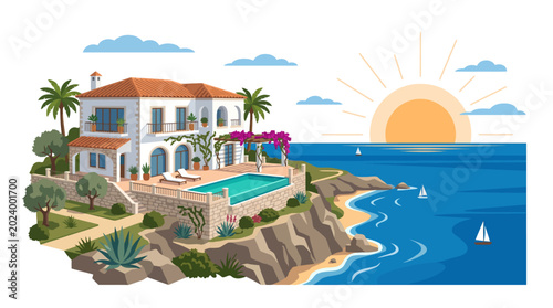 Bild auf Leinwand Luxury Beachfront Mansion with Pool.